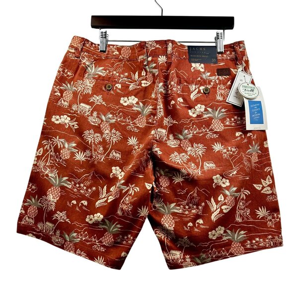 🩳 JACHS Men's Resorwear Preppy Red Island Print Stretch Twill Shorts Sz 38" - Picture 3 of 6